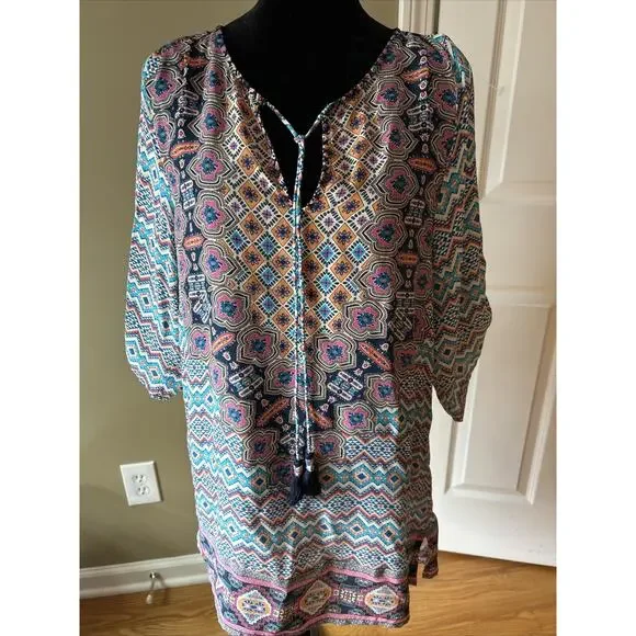 tolani silk tunic dress Silk Sanaya Cerulean Tunic Dress M